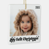 ベビーの初めてのクリスマスヴィンテージレトロ白写真 セラミックオーナメント (右)