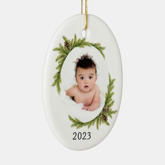 ベビーの初めてのクリスマス休日の写真と年 セラミックオーナメント (右)