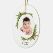 ベビーの初めてのクリスマス休日の写真と年 セラミックオーナメント (左)
