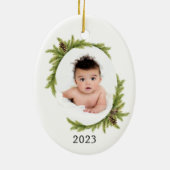 ベビーの初めてのクリスマス休日の写真と年 セラミックオーナメント (裏面)
