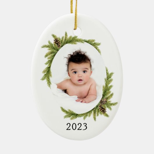ベビーの初めてのクリスマス休日の写真と年 セラミックオーナメント (裏面)