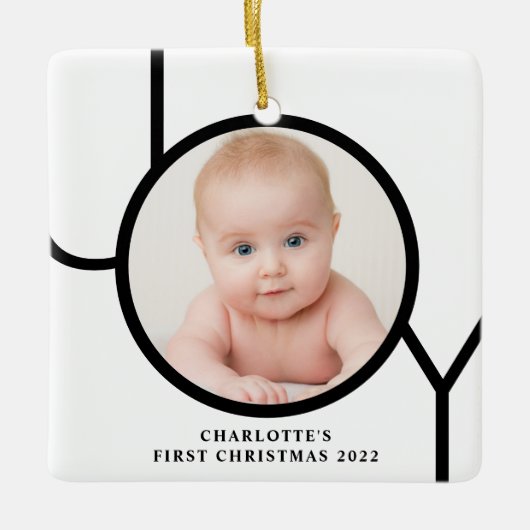 ベビーの初めてのクリスマス個人用写真 セラミックオーナメント (正面)