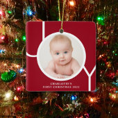 ベビーの初めてのクリスマス個人用赤写真 セラミックオーナメント