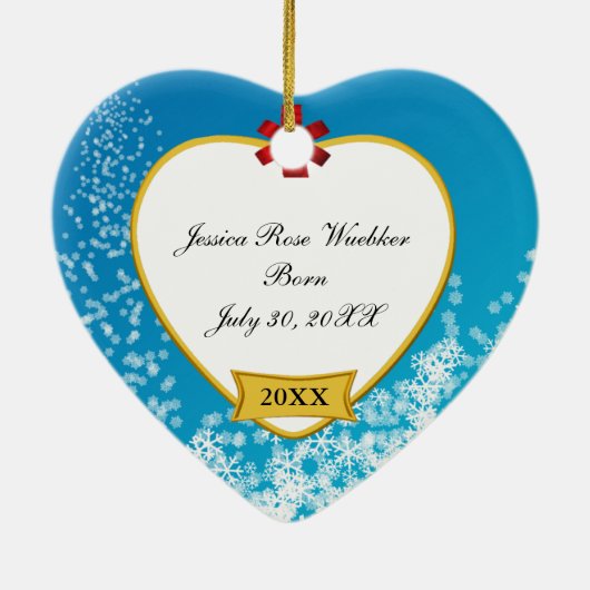 ベビーの初めてのクリスマス写真および誕生日 セラミックオーナメント (裏面)