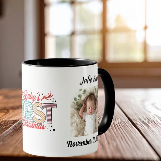 ベビーの初めてのクリスマス写真の個人用設定 マグカップ