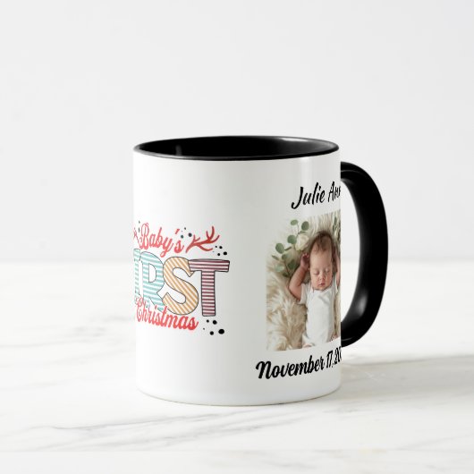 ベビーの初めてのクリスマス写真の個人用設定 マグカップ (正面右)