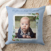 ベビーの初めてのクリスマス写真の名前日付の雪片 クッション (ブランケット)