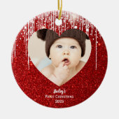 ベビーの初めてのクリスマス写真の名前 セラミックオーナメント (正面)