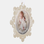 ベビーの初めてのクリスマス写真オンアイボリー紙 オーナメントカード (右)