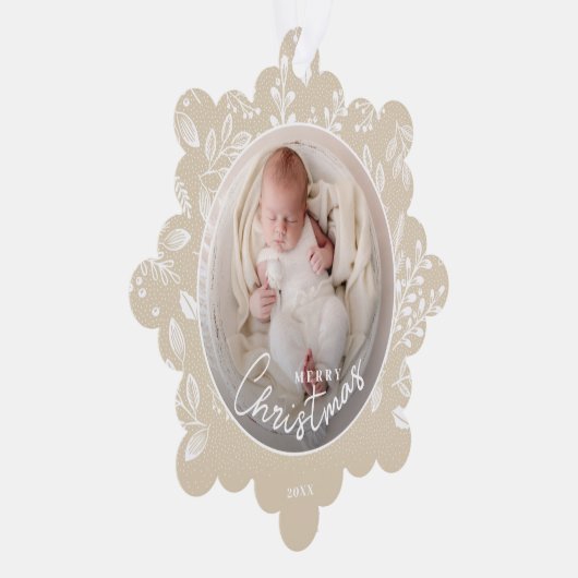 ベビーの初めてのクリスマス写真オンアイボリー紙 オーナメントカード (右)