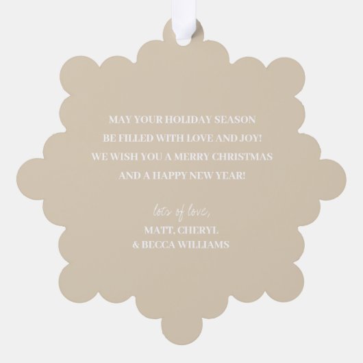 ベビーの初めてのクリスマス写真オンアイボリー紙 オーナメントカード (裏面)