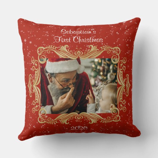 ベビーの初めてのクリスマス写真テンプレート名日付 クッション (裏面)