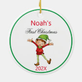 ベビーの初めてのクリスマス写真テンプレート名（年） セラミックオーナメント (裏面)