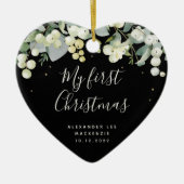 ベビーの初めてのクリスマス写真ハート型 セラミックオーナメント (正面)