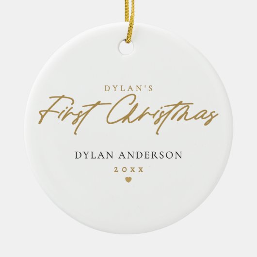 ベビーの初めてのクリスマス写真ミニマルモダンリスト セラミックオーナメント (正面)