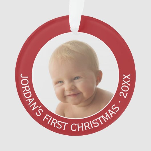 ベビーの初めてのクリスマス写真名前をカスタムすると年 オーナメント (正面)