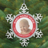 ベビーの初めてのクリスマス写真名前をカスタムすると年 スノーフレークピューターオーナメント