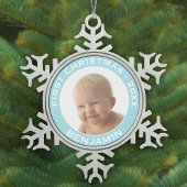 ベビーの初めてのクリスマス写真名前をカスタムすると年 スノーフレークピューターオーナメント