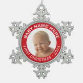 ベビーの初めてのクリスマス写真名前をカスタムすると年 スノーフレークピューターオーナメント (正面)
