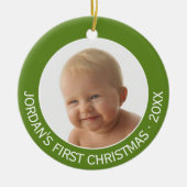 ベビーの初めてのクリスマス写真名前をカスタムすると年 セラミックオーナメント (正面)