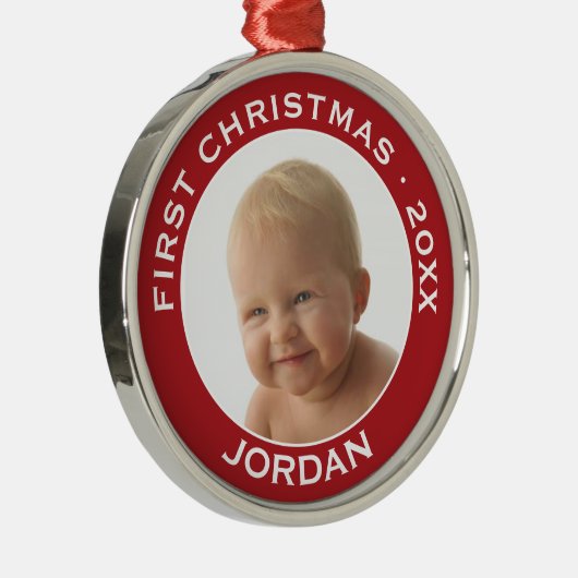 ベビーの初めてのクリスマス写真名前をカスタムすると年 メタルオーナメント (右)