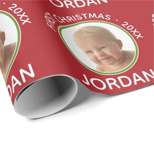 ベビーの初めてのクリスマス写真名前をカスタムすると年 ラッピングペーパー (ロールコーナー)