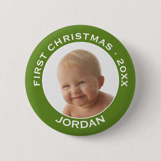ベビーの初めてのクリスマス写真名前をカスタムすると年 缶バッジ (正面)
