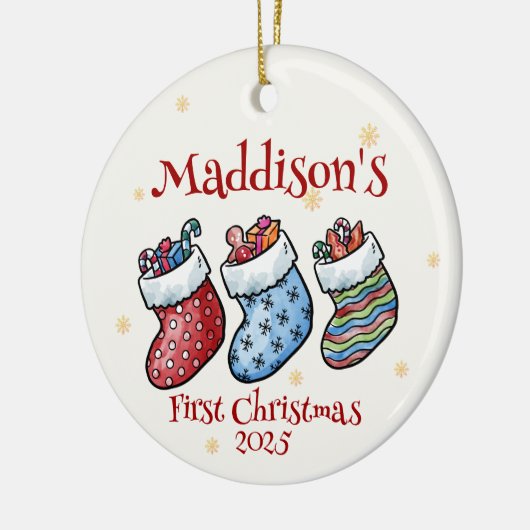 ベビーの初めてのクリスマス写真名、誕生統計 セラミックオーナメント (左)