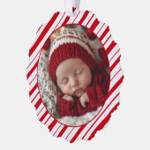ベビーの初めてのクリスマス写真新しい親ペパーミント オーナメントカード (左)
