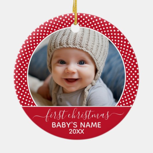 ベビーの初めてのクリスマス写真水玉模様書道 セラミックオーナメント (裏面)