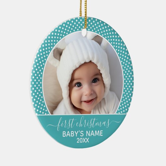 ベビーの初めてのクリスマス写真水玉模様書道 セラミックオーナメント (右)