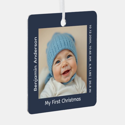 ベビーの初めてのクリスマス写真誕生の詳細 メタルオーナメント (正面右)