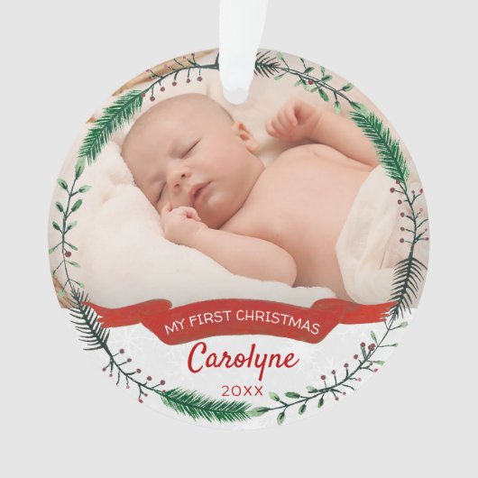 ベビーの初めてのクリスマス写真 オーナメント (正面)