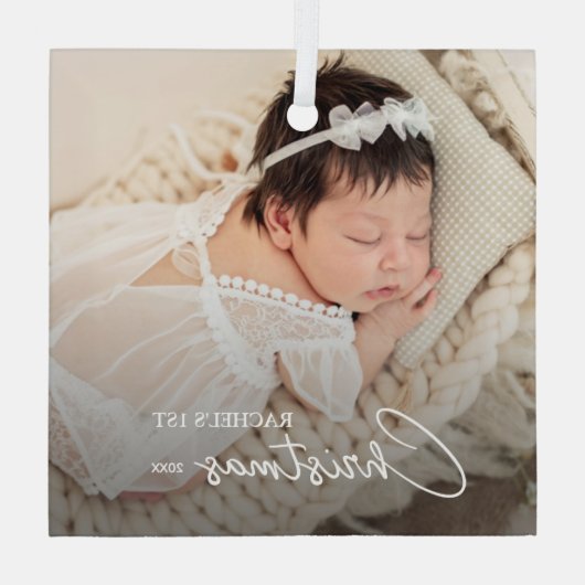 ベビーの初めてのクリスマス写真 ガラスオーナメント (裏面)