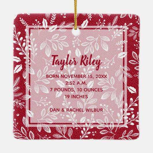 ベビーの初めてのクリスマス写真：クランベリー セラミックオーナメント (裏面)