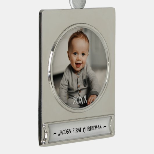ベビーの初めてのクリスマス写真 シルバープレートバナーオーナメント (右)