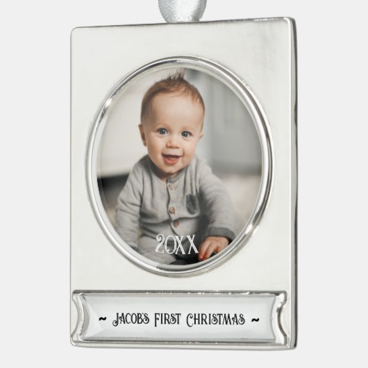 ベビーの初めてのクリスマス写真 シルバープレートバナーオーナメント (左)