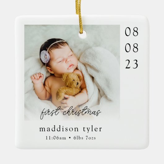 ベビーの初めてのクリスマス写真 セラミックオーナメント (正面)