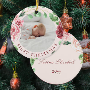 ベビーの初めてのクリスマス写真 セラミックオーナメント