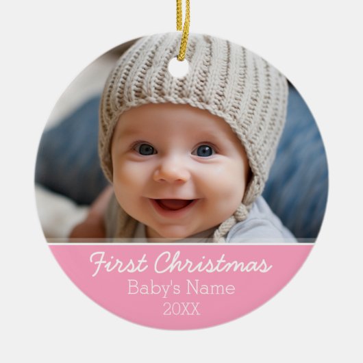 ベビーの初めてのクリスマス写真 – 側面独身の付 セラミックオーナメント (正面)