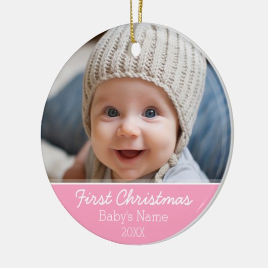 ベビーの初めてのクリスマス写真 – 側面独身の付 セラミックオーナメント (左)