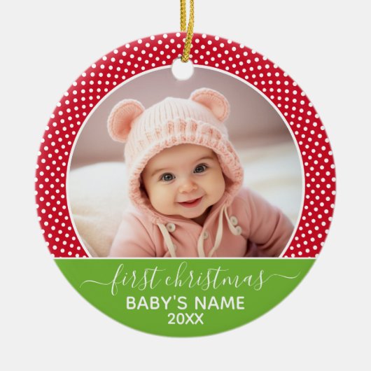 ベビーの初めてのクリスマス写真 – 側面独身の付 セラミックオーナメント (正面)