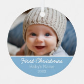 ベビーの初めてのクリスマス写真 – 側面独身の付 メタルオーナメント (正面)