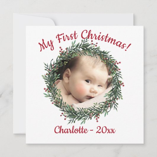 ベビーの初めてのクリスマス写真(名前と シーズンカード (正面)