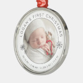 ベビーの初めてのクリスマス写真(誕生統計) メタルオーナメント (左)