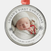 ベビーの初めてのクリスマス写真(誕生統計) メタルオーナメント (正面)