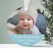 ベビーの初めてのクリスマス写真 – Blue Boy Background オーナメント