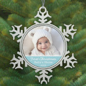 ベビーの初めてのクリスマス写真 – Blue Boy Background スノーフレークピューターオーナメント