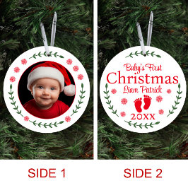 ベビーの初めてのクリスマス写真Snowflakes and Laurel セラミックオーナメント
