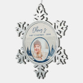 ベビーの初めてのクリスマス冬の森の写真 スノーフレークピューターオーナメント (右)